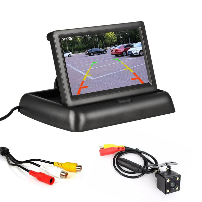 Camera auto video marsarier cu 4 LED si Monitor LCD pliabil de 4.3 inch + CADOU Placuta numar telefon parcare, pentru parbriz
