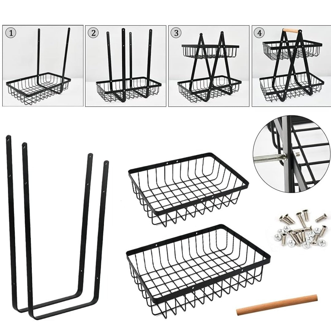 Coș etajat din metal pentru fructe și legum