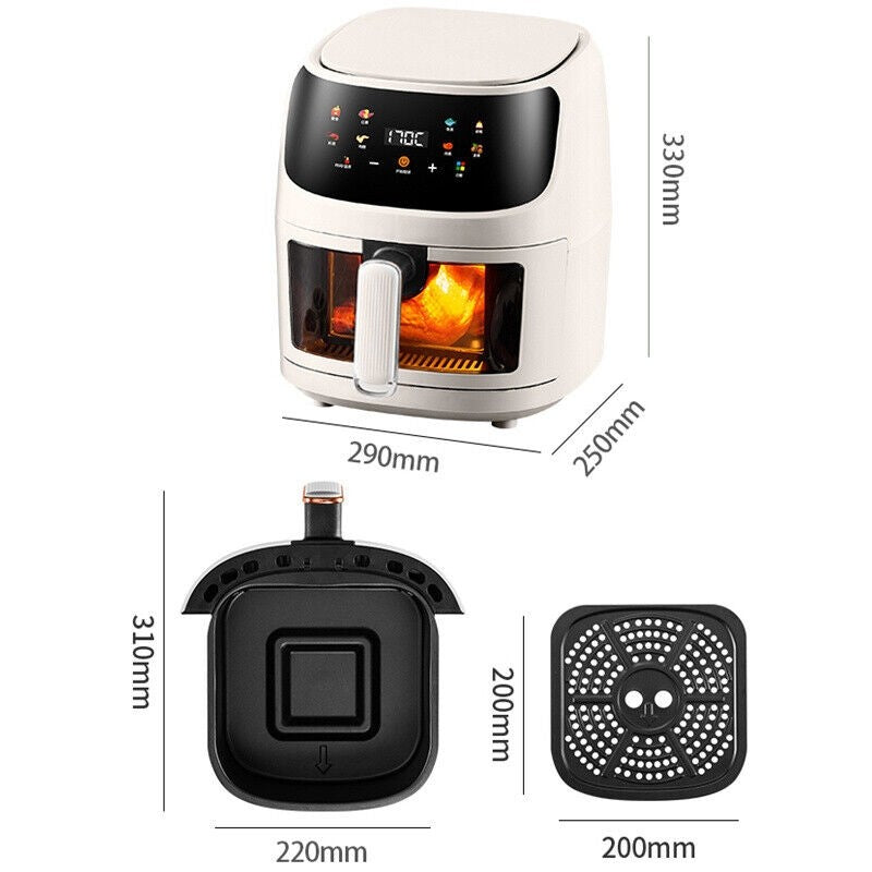 FRITEUZA FARA ULEI CU AER CALD, 2400 W FUNCTIE DE COACERE, PRAJIRE 8L, CU GEAM, AIR FRYER
