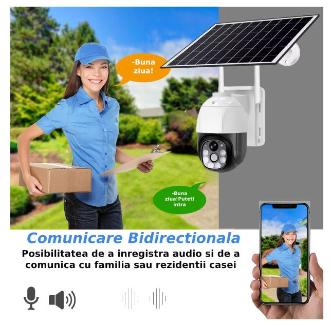 Camera de supraveghere cu panou solar, HD, 4G