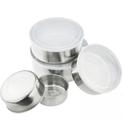 Set de 5 caserole alimentare, metalice, cu capac transparent, marimi diferite