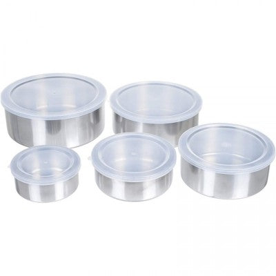 Set de 5 caserole alimentare, metalice, cu capac transparent, marimi diferite