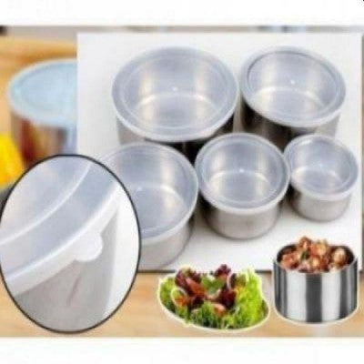 Set de 5 caserole alimentare, metalice, cu capac transparent, marimi diferite