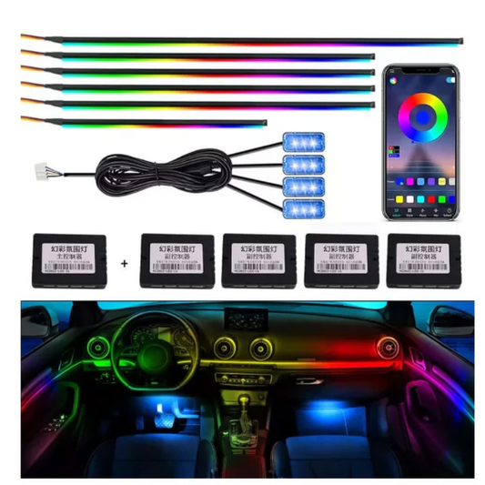 Kit 18 in 1 lumini Ambientale Auto RGB Benzi LED Acrilice, WIreless Full Car