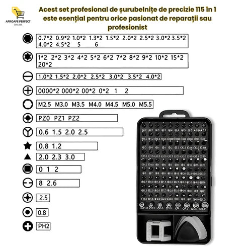 Set Profesional de Surubelnite de Precizie, 115 in 1 - Kit Magnetic de Reparatii cu 98 de Biti+CADOU Lanterna de cap LED,profesionala