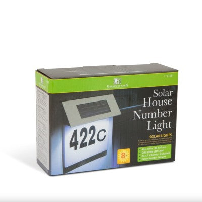 Numar de casa cu iluminare LED si alimentare solara, panou solar inox